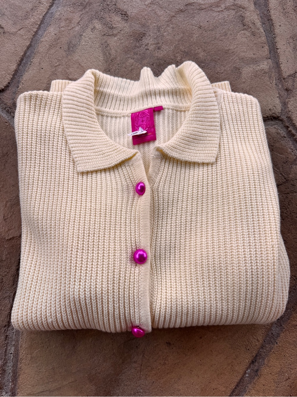 Queen of Sparkles Christmas Tree Rhinestone Pocket Cardigan Sweater Cream L - Picture 16 of 16